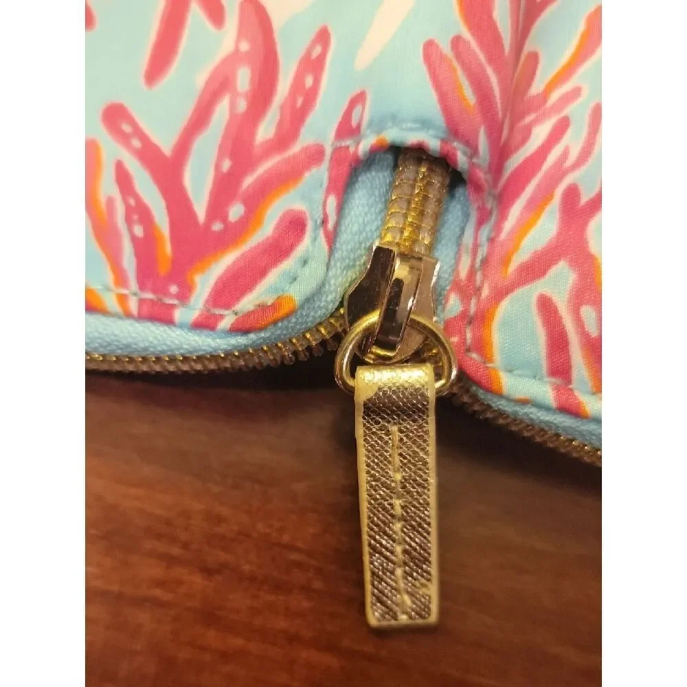 Lilly Pulitzer Coral Print Wristlet in Light Blue, Pink, Gold